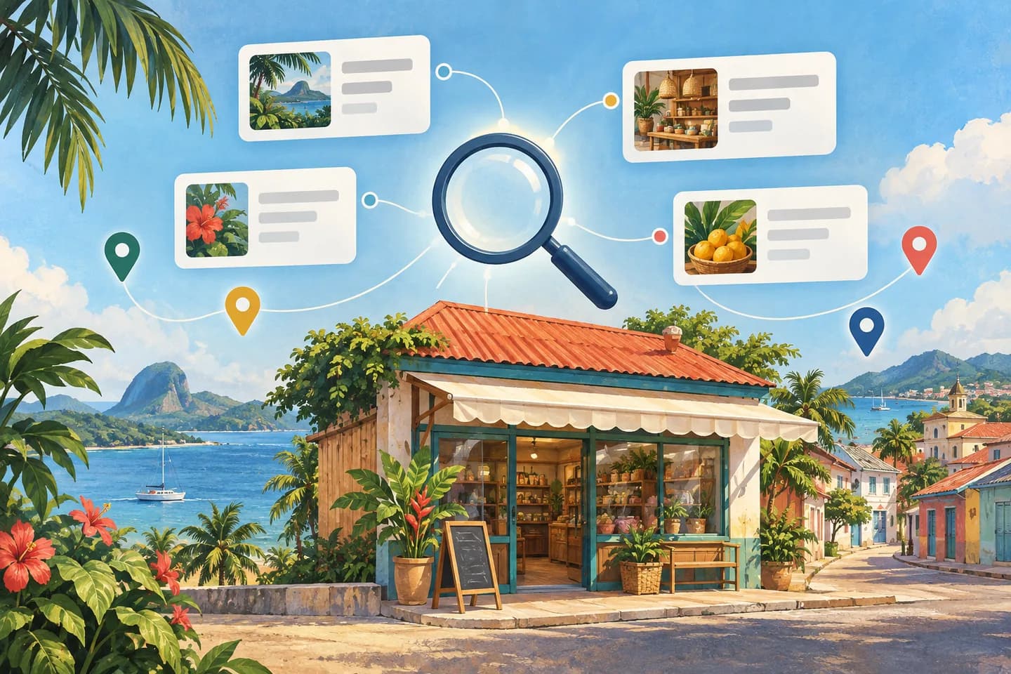 Commerce local relié à des cartes de résultats de recherche.