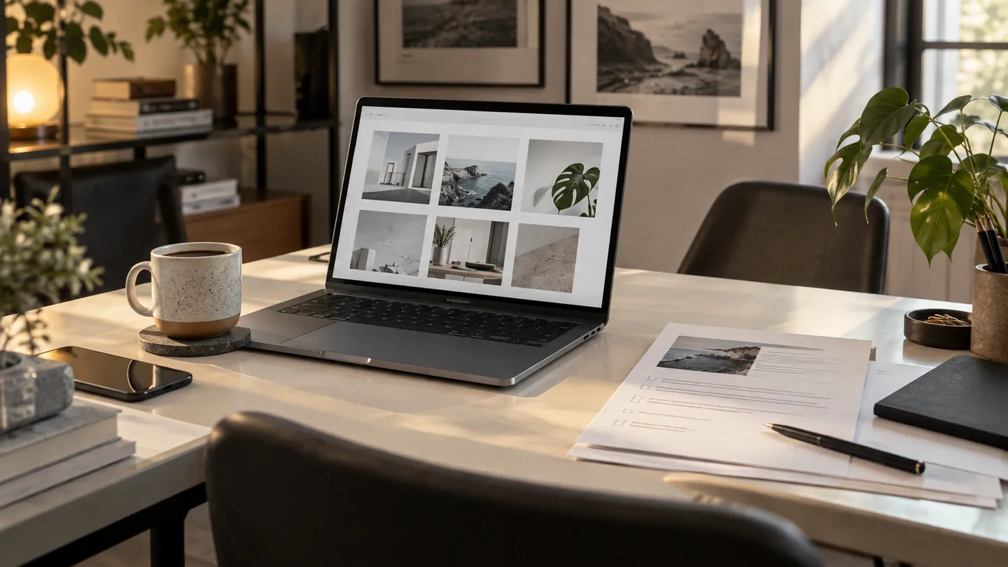Portfolio numérique et cahier des charges préparés pour un échange avec un freelance.